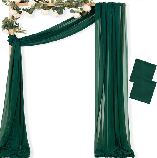 MLMC Emerald Green Wedding Arch Draping Fabric 2 Panels 29" x 20 FT Extra Long Gauze Drapes Sheer Backdrop Curtains 6.6 Yards Outdoor Drapery Panels for Wedding Ceremony Party Ceiling Decoration