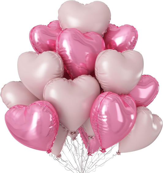 Light Pink Heart Balloons,12Pcs 18 Inch Pastel Baby Pink Helium Foil Love Heart Shaped Balloons for Bridal Wedding Engagement Party Anniversary Birthday Baby Shower Valentines Day Decorations