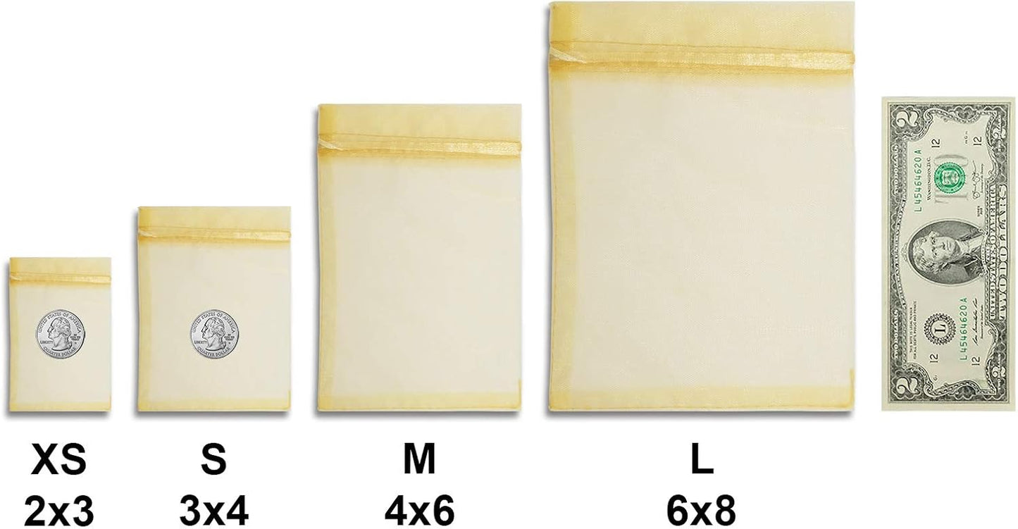 TheDisplayGuys 100-Pack 4x6 Gold Sheer Organza Gift Bags with Drawstring, Jewelry Candy Treat Wedding Party Favors Mesh Pouch