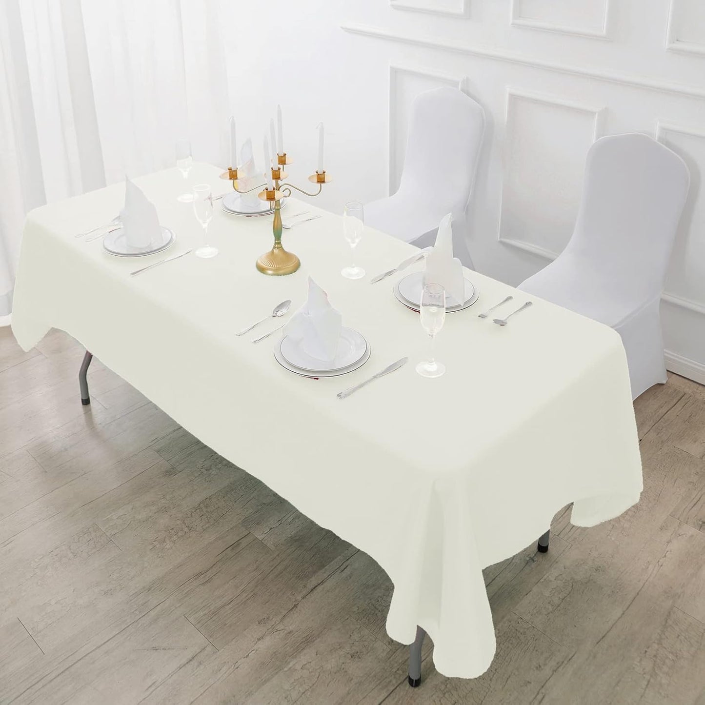 Fokitut 6 Pack Rectangle Tablecloth, 90x132 Inch, Stain Resistant and Wrinkle Polyester Table Cloth, Fabric Table Cover for Kitchen Dining, Wedding, Party, Holiday Dinner-Ivory
