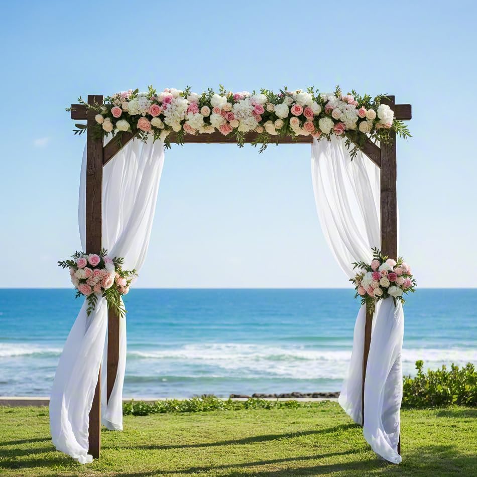 White Wedding Arch Draping Fabric 2 Panels 30'' x 18FT Sheer Chiffon Arch Drapery for Photo Booth Bridal Shower Baby Shower Church Decor Newborn Photography Christening Outdoor Party