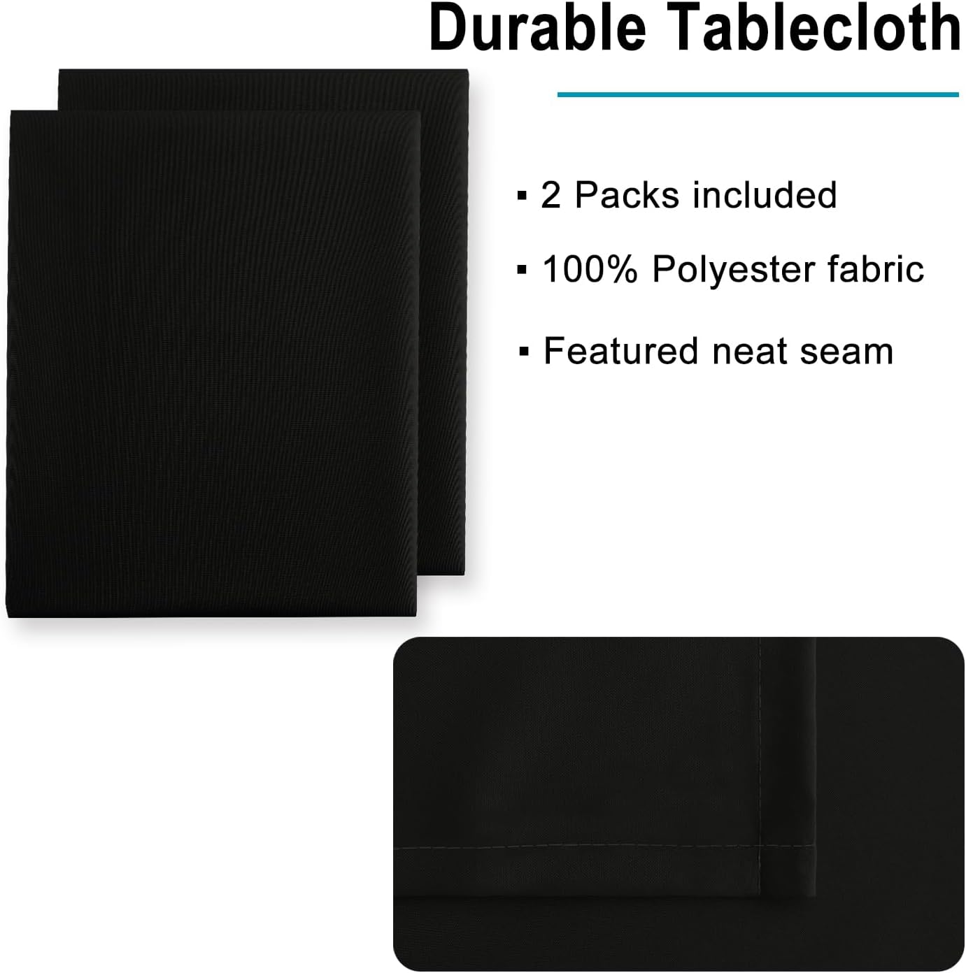 Hiasan 2 Pieces Black Tablecloth Square - Waterproof and Wrinklr Resistant Washable Polyester Fabric Table Cloth for Dining Room and Outdoor Use, 54 x 54 Inch