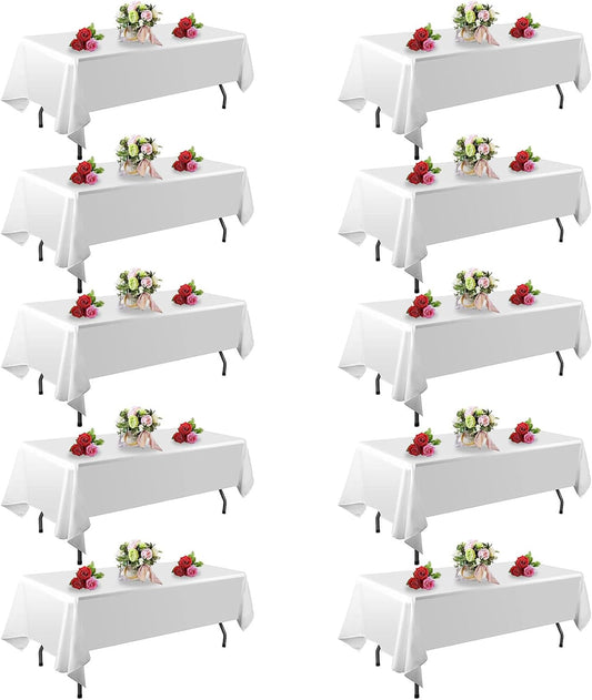 FINDYOU 10 Pack White Table Cloth Rectangle Table 60 x 102 Inch Tablecloths for 6 Foot Rectangle Tables. Stain and Winkle Resistant Polyester Washable White Tablecloths for Parties Wedding Dining