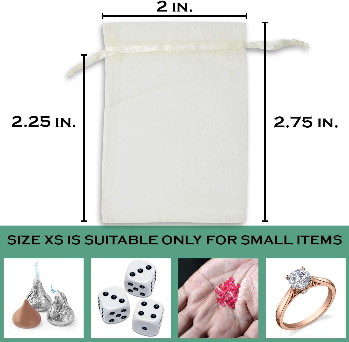TheDisplayGuys 48-Pack 2" x 2-3/4" Cream/Beige Sheer Organza Gift Bags with Drawstring, Jewelry Candy Treat Wedding Party Favors Mesh Pouch