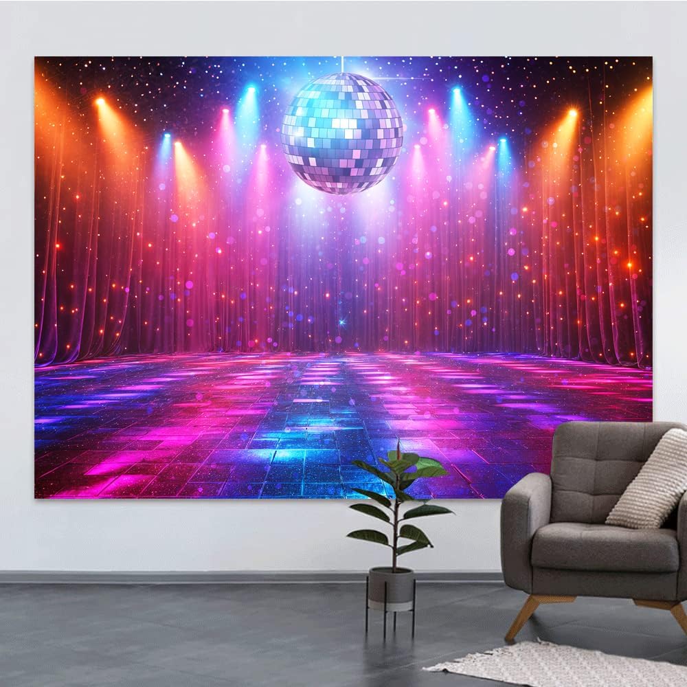 Disco Decorations Backdrop, Retro Glow Party 70s 80s 90s Theme Stage Dance Background Disco Party Decoration, Polyester Banner PartyBackdrop for Birthday Prom Portrait Photo Props 15x10ft