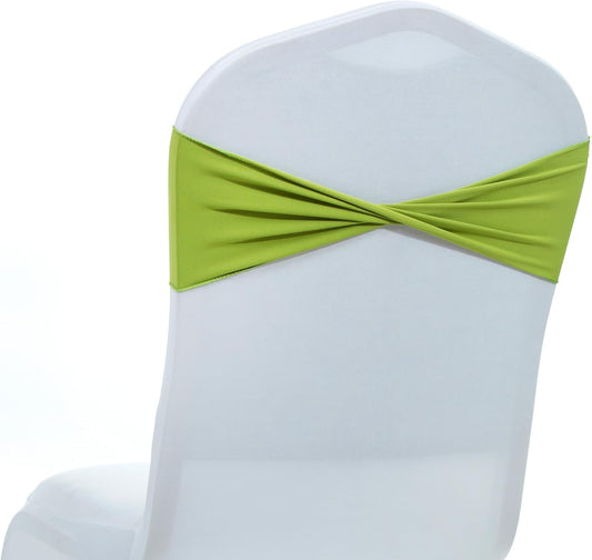 MDS Pack of 75 Spandex Chair Sashes Bows Elastic Stretch Dining Chair Bands Ties Without Slider Buckle Universal fits for Wedding Baby Shower Birthday Party Banquet Event Decoration - Apple Green