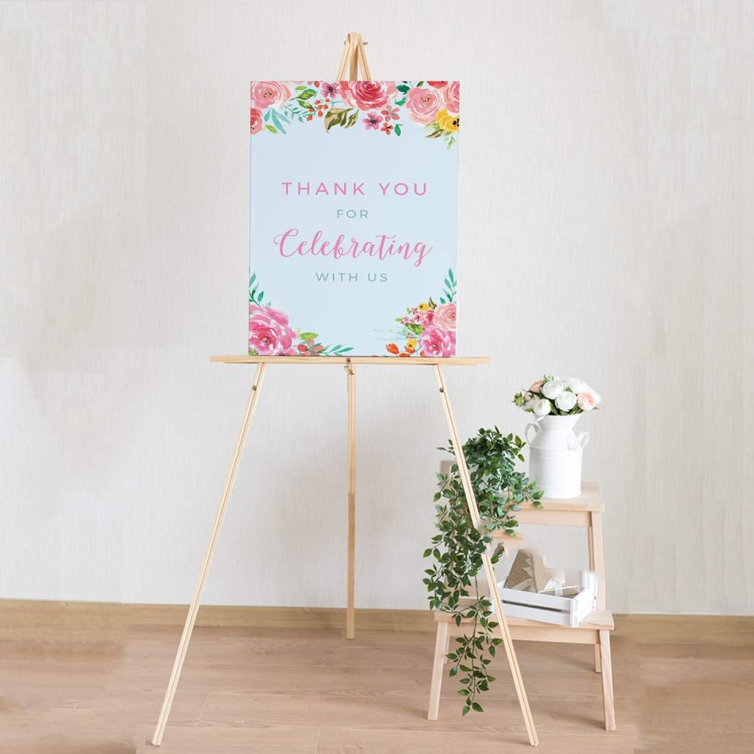 Andaz Press Extra Large Wedding Easel Board Party Sign, 12x18-inch, Tea Party Pink Roses on Baby Blue, Thank You for Celebrating With Us, 1-Pack
