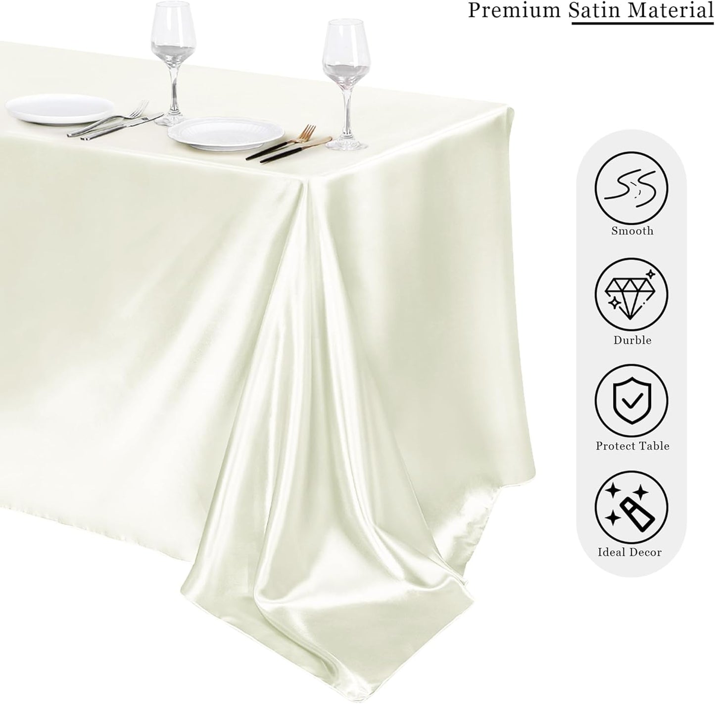 TURSTIN 4 Packs Satin Tablecloth 102 x 58 Inch Overlay Satin Table Cover Rectangle Bright Silk Tablecloth Smooth Fabric Table Decoration for Wedding Banquet Party Events, Ivory
