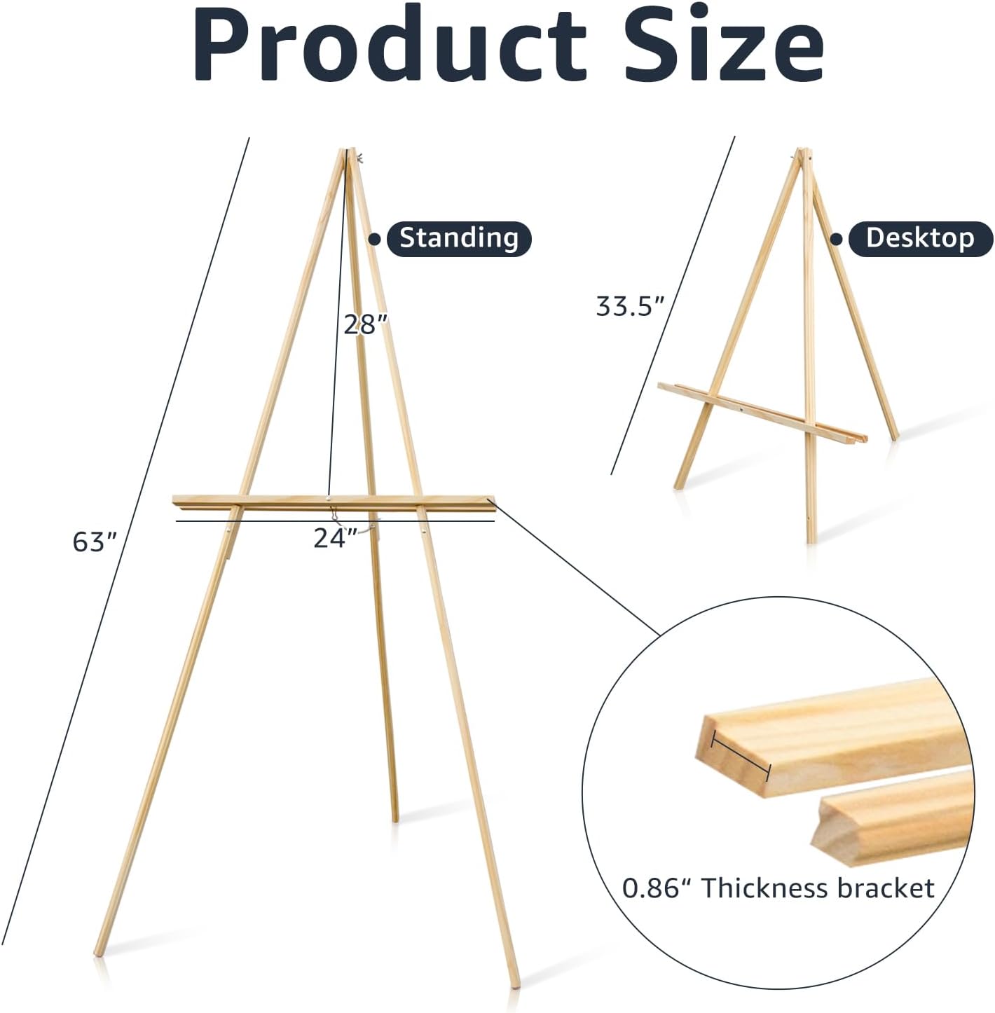 Wooden Easels for Display, Wood Easels for Wedding Signs, Stand Tripod with Adjustable Tray A-Frame Light Duty for Poster, Welcome Sign, Art Show & Baby Shower (3 Pack, 63")