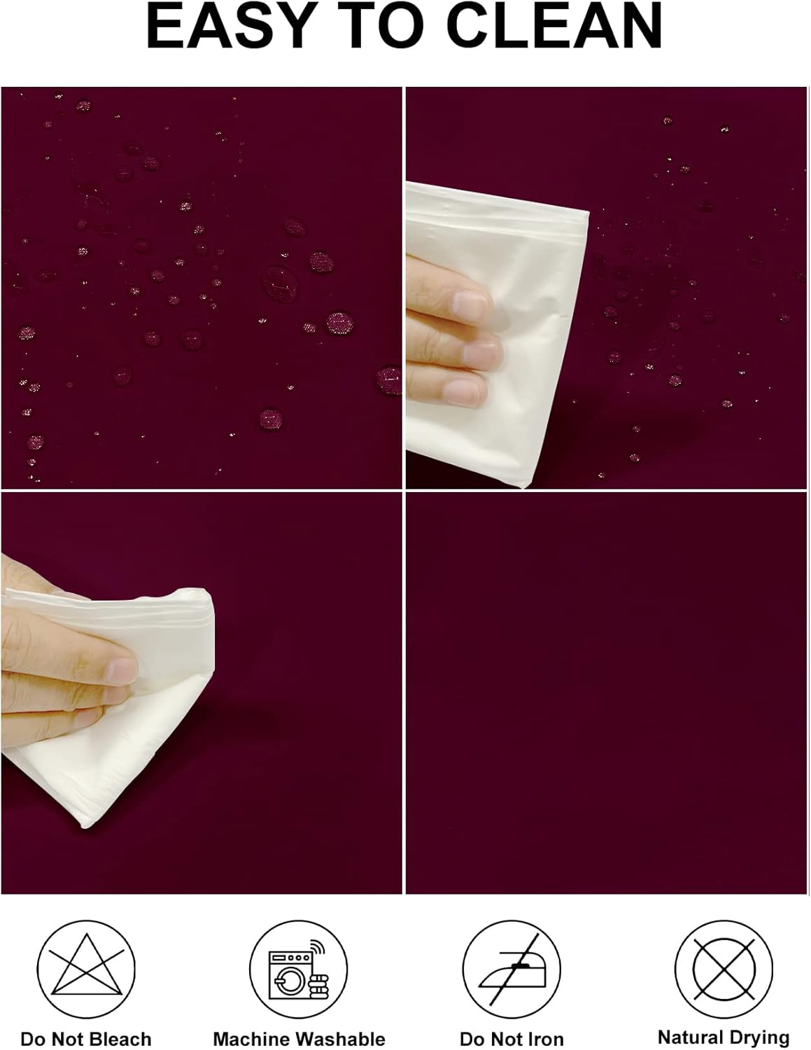 Fokitut 2 Pack Waterproof Round Tablecloth, 70 Inch, Stain Resistant and Wrinkle Polyester Table Cloth, Fabric Table Cover for Kitchen Dining, Wedding, Party, Holiday Dinner-Burgundy