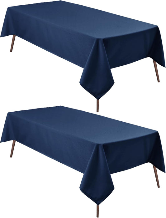 Hiasan 2 Pieces Rectangle Tablecloth - Waterproof Washable Polyester Table Cloth for Dining Room Kitchen Party Camping, Navy Blue, 54 x 80 Inch
