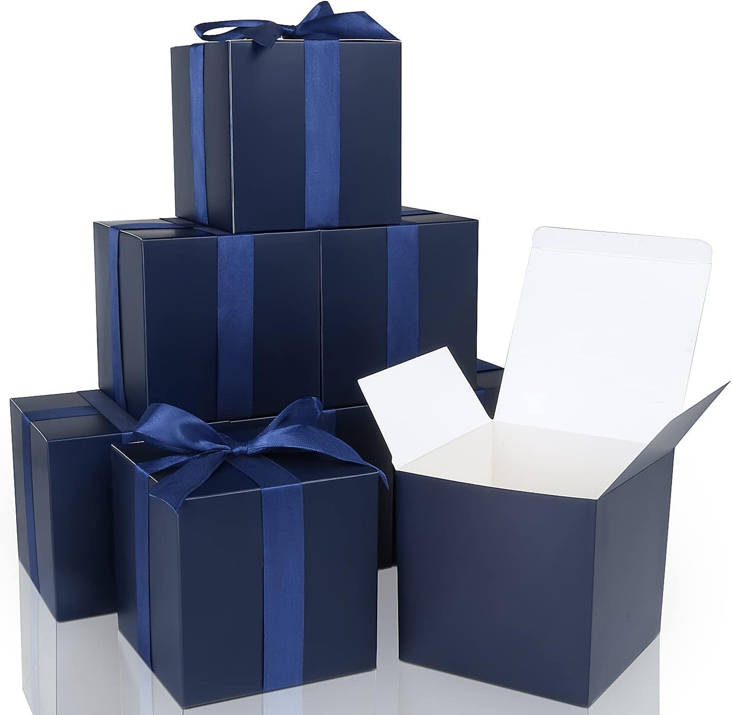 COTOPHER Small Gift Boxes 25 Pack 6x6x6 inches Blue Gift Boxes with Lids for Gifts, Crafting, Wedding Party Favor, Cupcake Boxes, Candy, Bridesmaids Proposal Box with Ribbons and Stickers