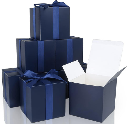 COTOPHER Small Gift Boxes 25 Pack 6x6x6 inches Blue Gift Boxes with Lids for Gifts, Crafting, Wedding Party Favor, Cupcake Boxes, Candy, Bridesmaids Proposal Box with Ribbons and Stickers