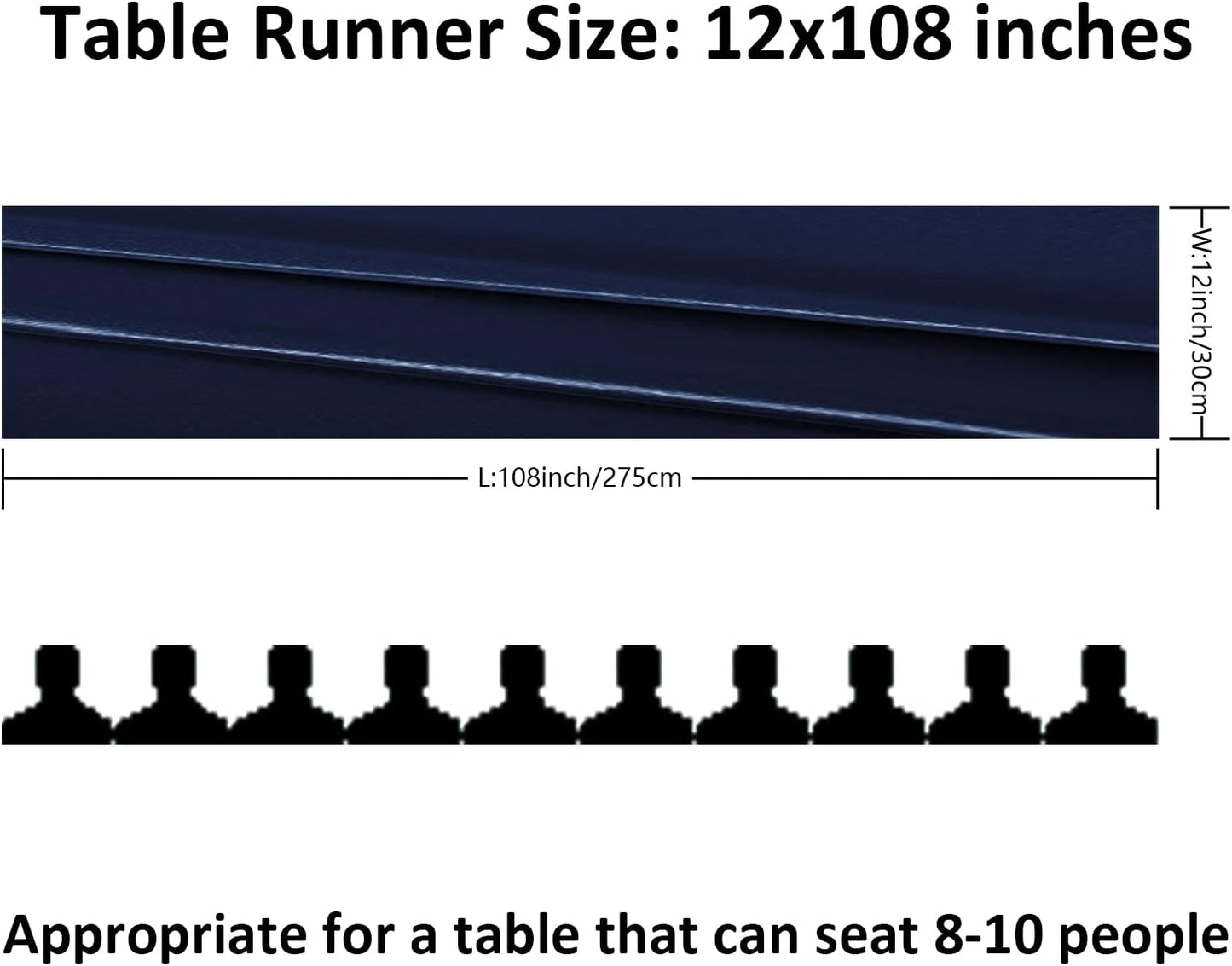 12Pack Table Runner 12 x 108 Inches Satin Silk Table Runner for Wedding, Birthday Party, Banquets, Graduations Decoration, fit Rectange and Round Table-Navy
