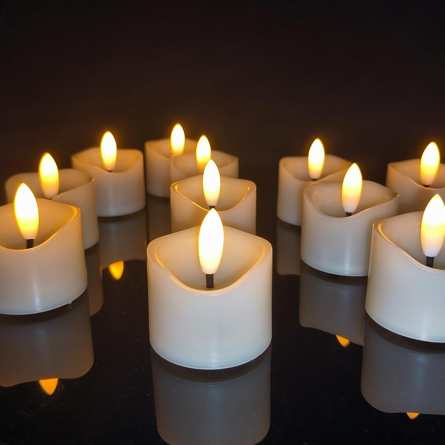 12 Pack Battery Operated Votive Candles 1.5 x 1.67 inches Flameless Votive Tealights Black Wick Tea Lights LED Electric Fake Candles Realistic for Wedding Christmas Thanksgiving Party Decoration