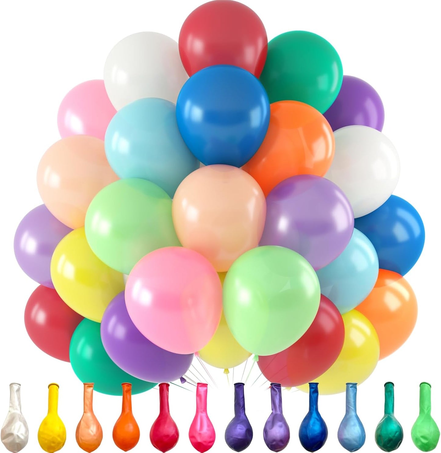 120pcs Pearl Rainbow Balloons Assorted Color 12 Inches Latex, Round Helium Bright Color Balloons for Birthday Baby Shower Wedding Party Decorations