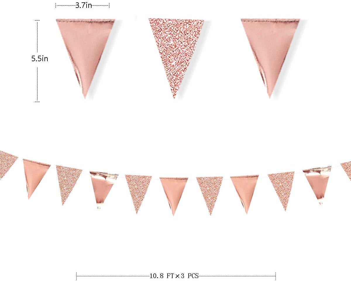 30Ft Rose Gold Party Decoration Rose Pink Triangle Pennant Banner Blush Pink Hanging Paper Flag Bunting for Graduation Wedding Bridal Shower Birthday Bachelorette Engagement Anniversary Party Supplies