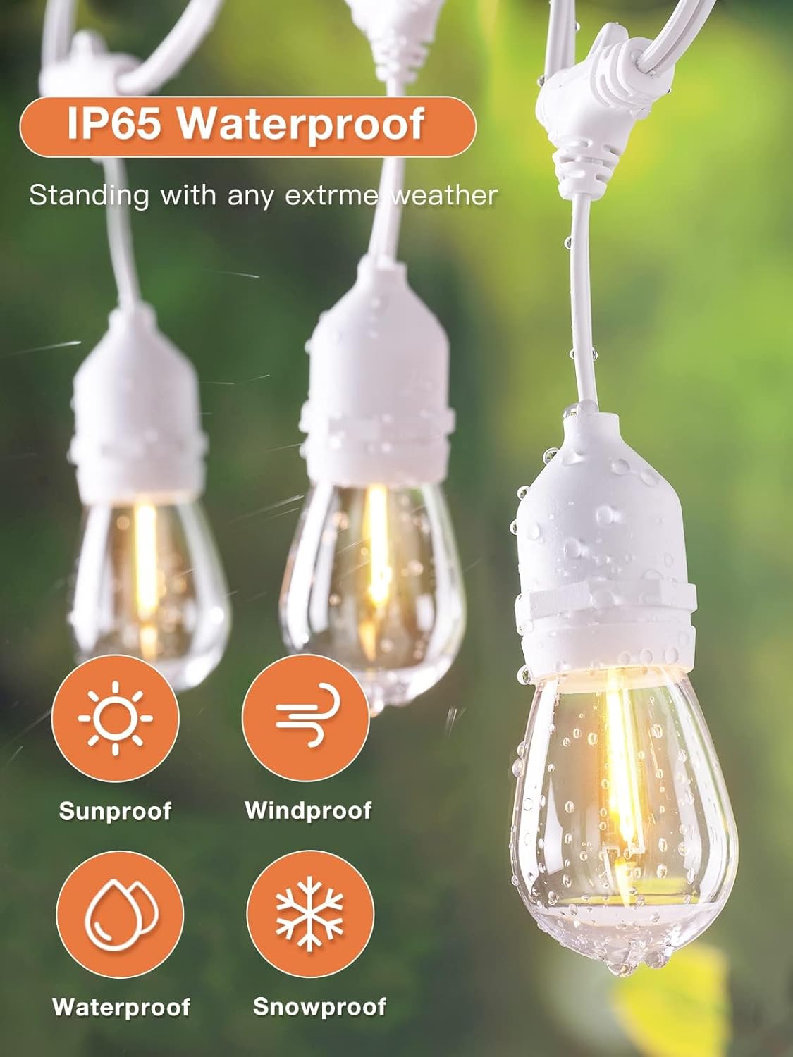 addlon LED Outdoor String Lights 48FT with Dimmable Edison Vintage Shatterproof Bulbs and Commercial Grade Weatherproof Strand - ETL Listed Heavy-Duty Decorative Cafe, Patio, Market Light White