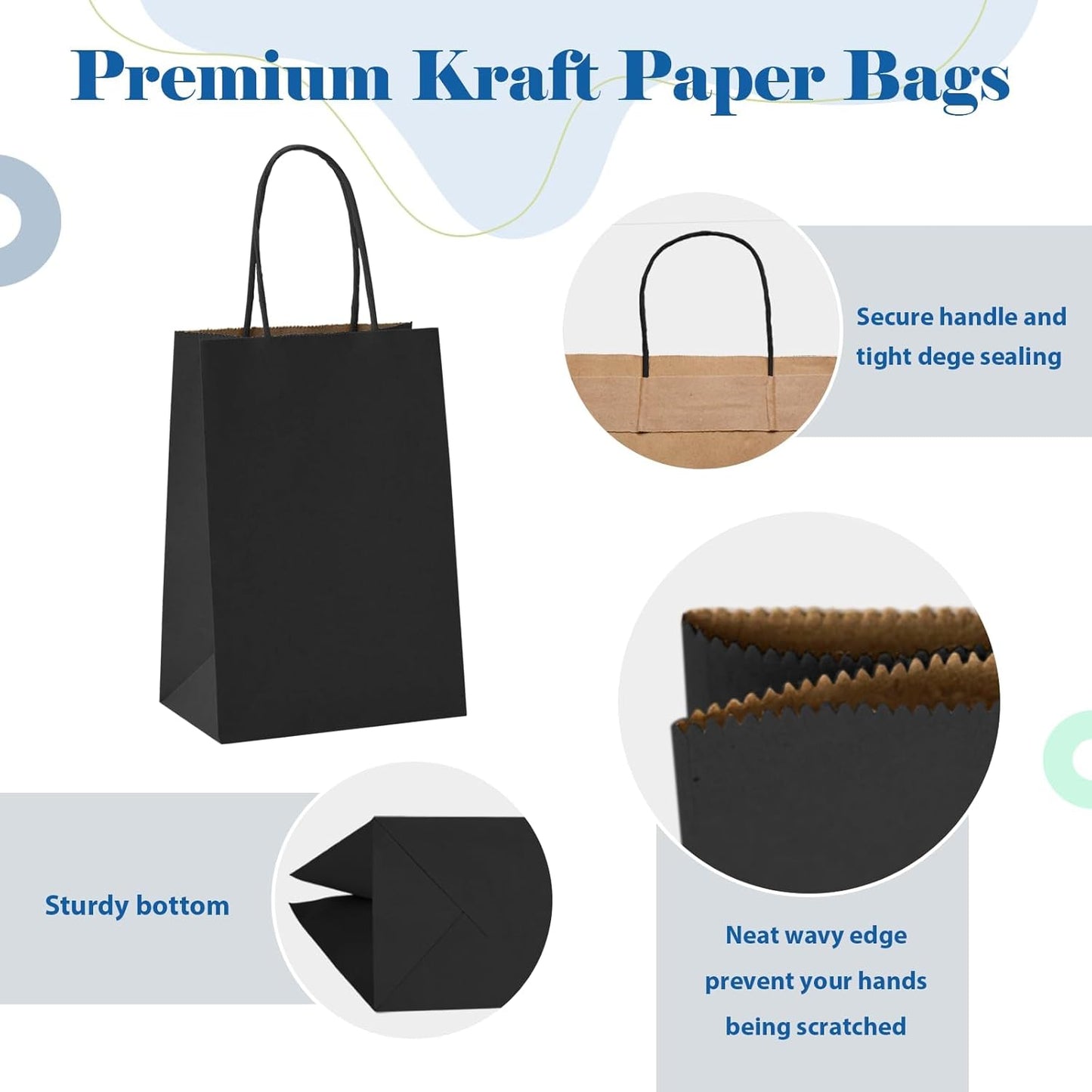 GSSUSA Black Gift Bags 5.25x3.75x8 400Pcs, Valentines Day, Paper Bags with Handles Bulk, for Small Business, Sturdy Kraft Paper, Retail Shopping, Gift Bag for Party Birthday