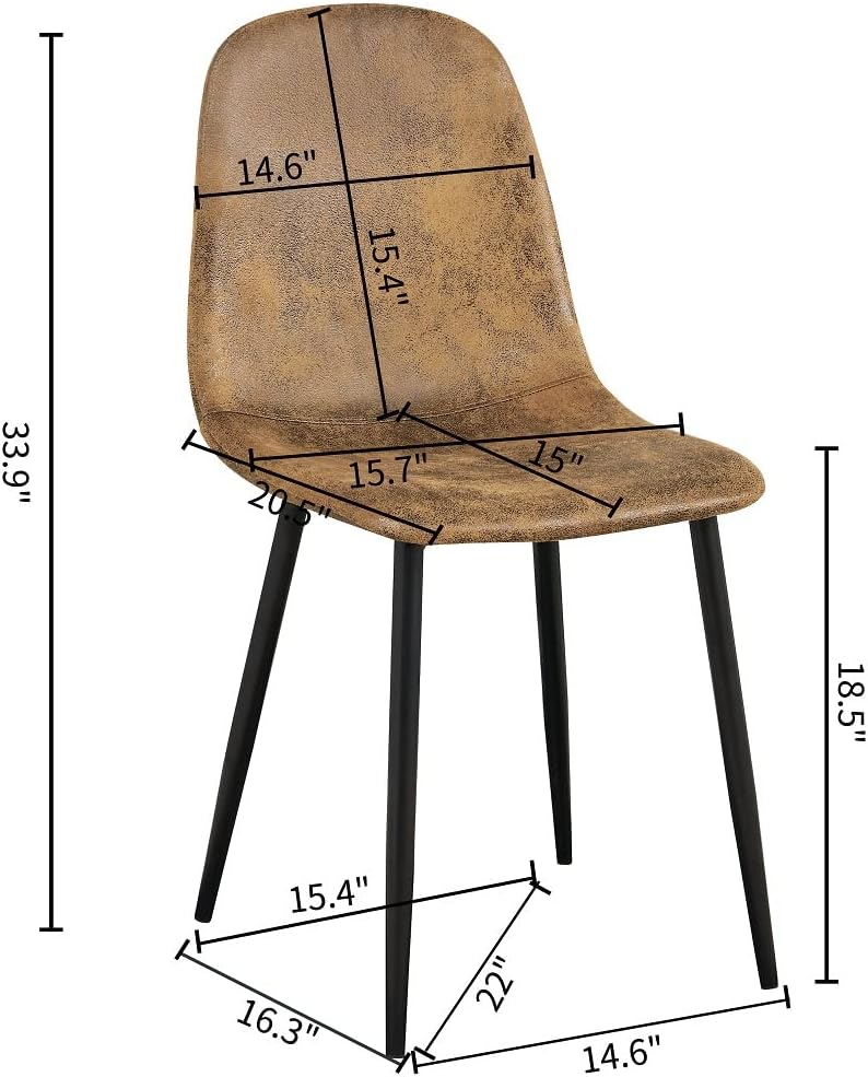 Homy Casa Dining Chairs Set of 8, Modern Mid-Century Style Dining Room Side Chairs Accent Chairs with Black Metal Legs Comfortable for Kitchen Lounge Farmhouse, Rustic Brown, 8PCS