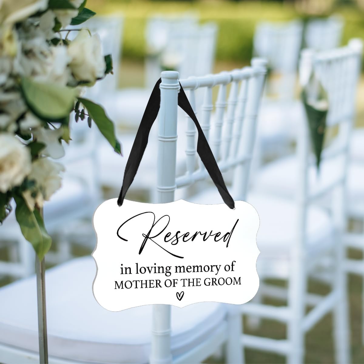 Acrylic Wedding Sign, Ring Bearer Sign, Reserved Seating Signs, for Mother of The Groom, Rustic Wedding Decor Signs, Acrylic Wall Art With Ribbon for Chairs Weddings Decor and Event Party (White)