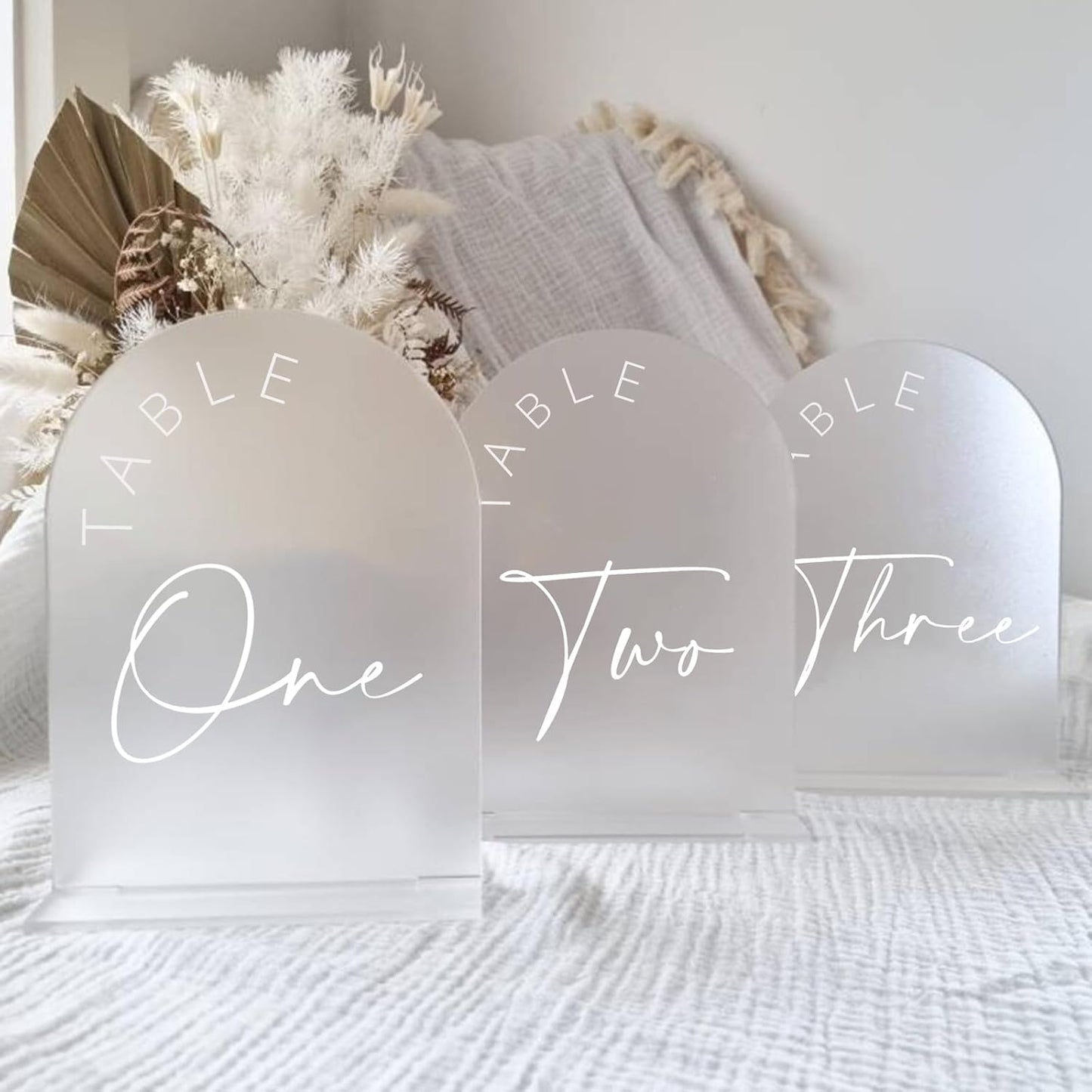 JINMURY Frosted Arch Wedding Table Numbers 1-10 with Stands, 5x7 Inch Frosted Arch Acrylic Sign with White Letters, Arched Acrylic Table Numbers for Wedding Reception