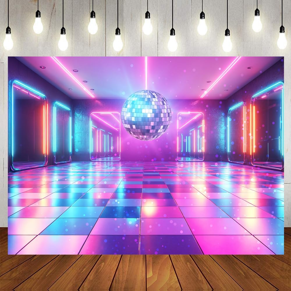 Disco Decorations Backdrop, Retro Glow Party 70s 80s 90s Theme Stage Dance Background Disco Party Decoration, Polyester Banner PartyBackdrop for Birthday Prom Portrait Photo Props 8x6FT