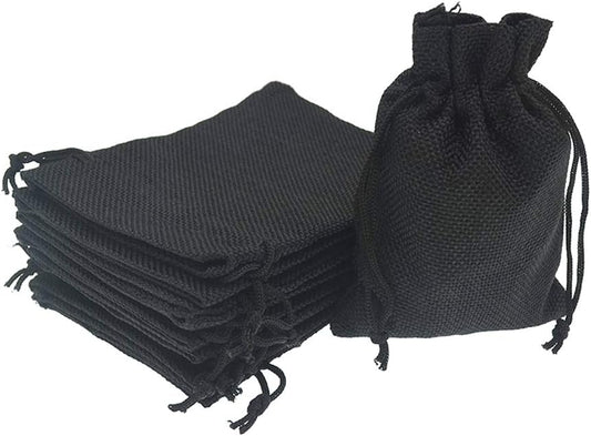 20Pcs Black Burlap Gift Bags With Drawstring 2.7x3.5 Inch, Linen Halloween Candy Jewelry Jute Sack for Wedding Party Favor