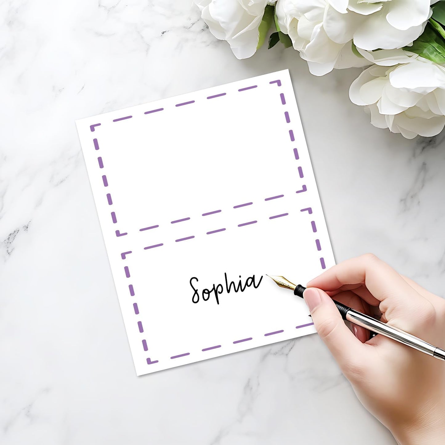 25 Pack Purple Lines Place Cards, Editable Name Cards for Table Setting, Tent Cards Food Label for Dinner Party, Bridal Shower, Wedding, Baby Shower and Events -T19
