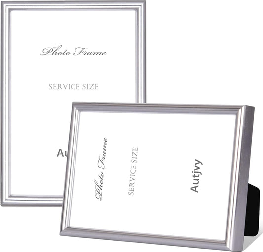 6x8 Picture Frame set of 2 Matte Silver Modern Simple Thin Aluminum Metal Photo Frame with HD Real Glass, Display for Tabletop and Wall Collage. (2 Pack)