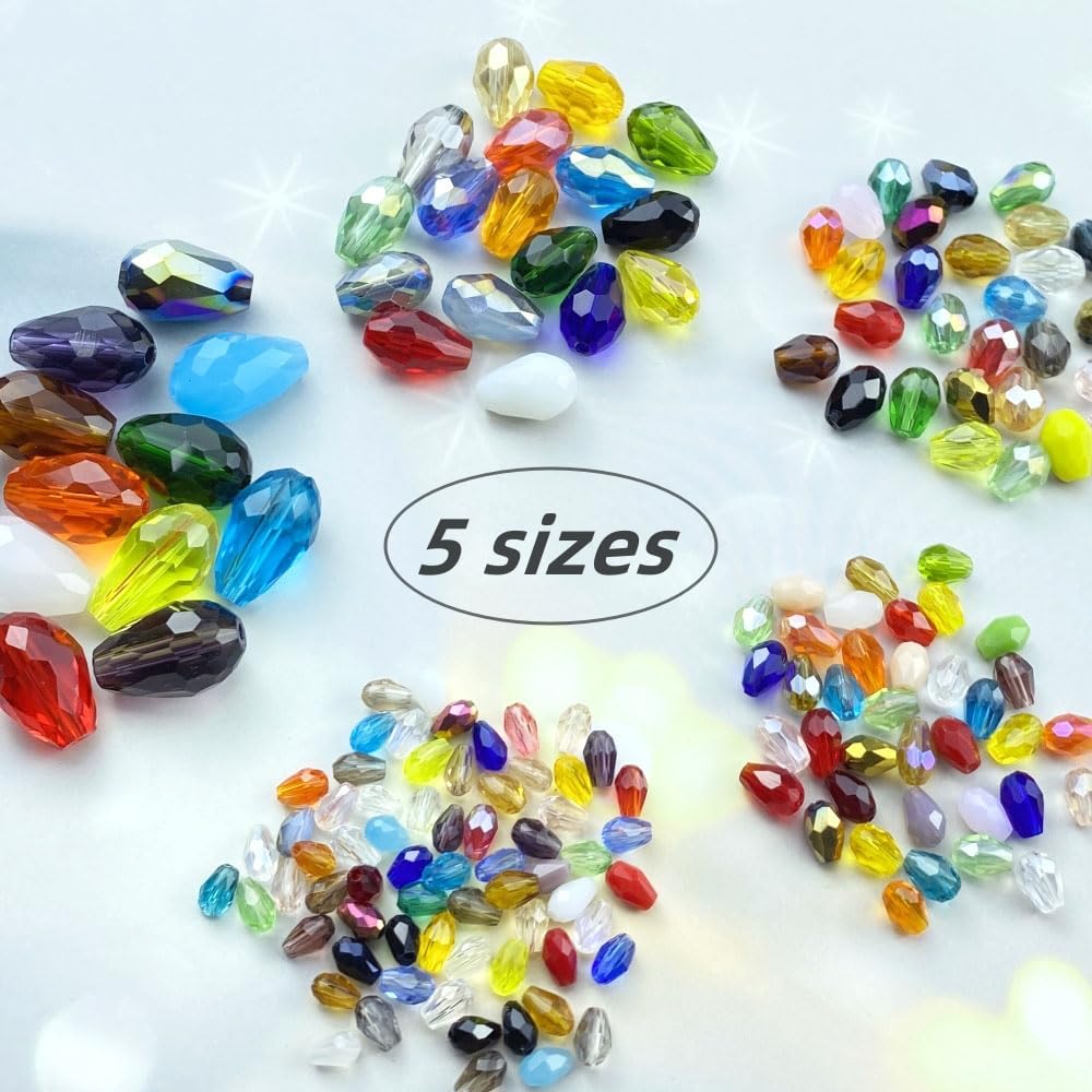 40pcs 10x15mm Teardrop Crystal Glass Beads Vertical Hole Faceted Loose Spacer Beads for DIY Craft Jewelry Making Necklace Bracelet Earring Wind Chimes(White Series)