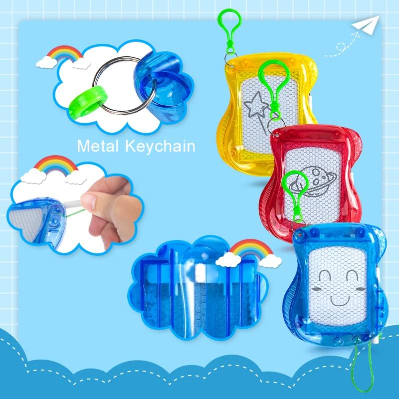 6 Mini Magnetic Drawing Board with Metal Keychain Party Favors for Kids Goodie Bag Stuffers Birthday Party Bag for Boys Girls (6)