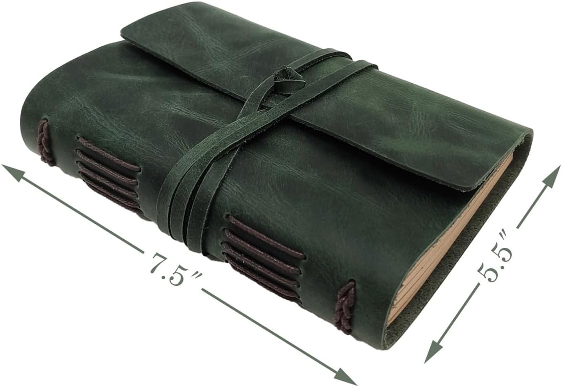 Green Notebook Journal - Genuine Leather Journals for Writing Small Size Diary 5.5x7.5 Inch, Notepad For Women and Man, Gifts,Work,Travel Dark Green