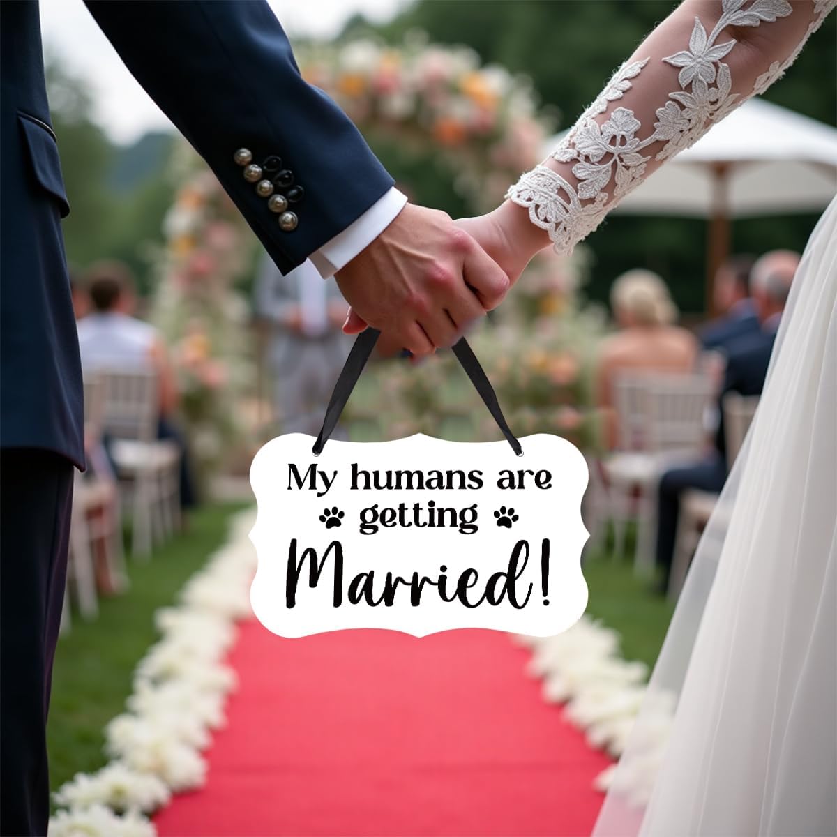 Acrylic Wedding Sign, Ring Bearer Sign, for Rustic Wedding Decor Signs, Acrylic Wall Art With Ribbon for Chairs Weddings Reception Decor and Event Party - My Humans are Getting Married (White)