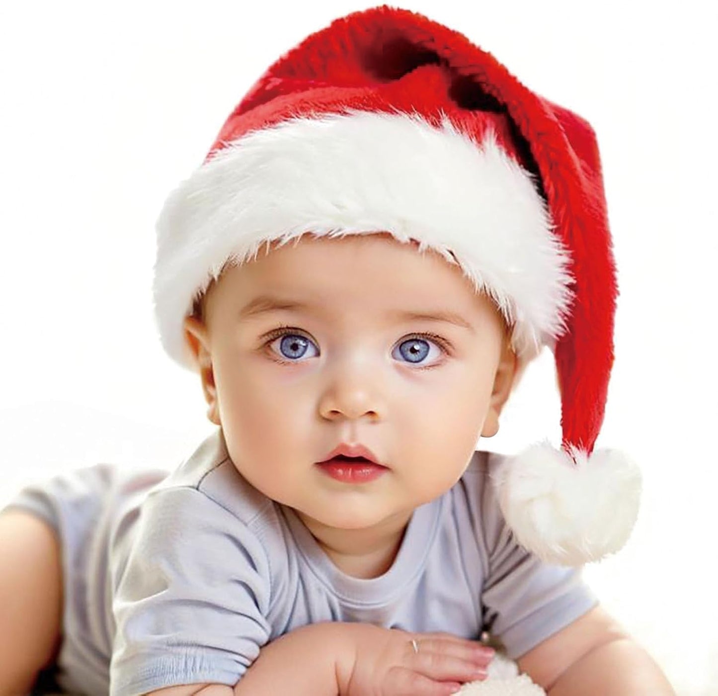 Christmas Hats, Santa Hat for Kids/Baby Unisex Warm Comfort Red Velvet Holiday Xmas Hat for New Year Festive Party Decoration