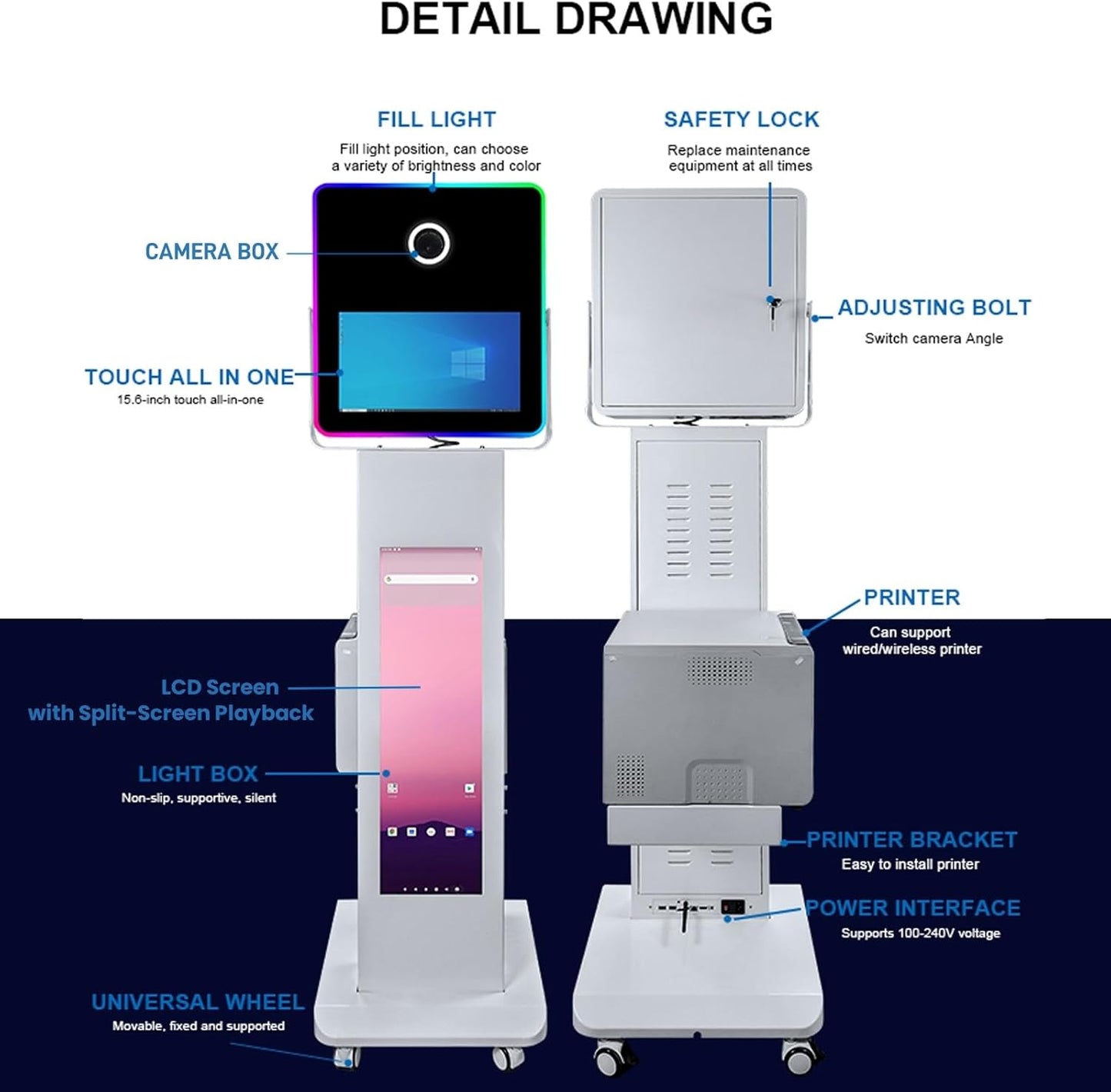 Portable Photo Booth with 15.6''and 29''LCD Touch Screen Selfie Photobooth Machine for Events Wedding Party Rental Christmas Flight Case (Machine+Camera+Mini Printer)
