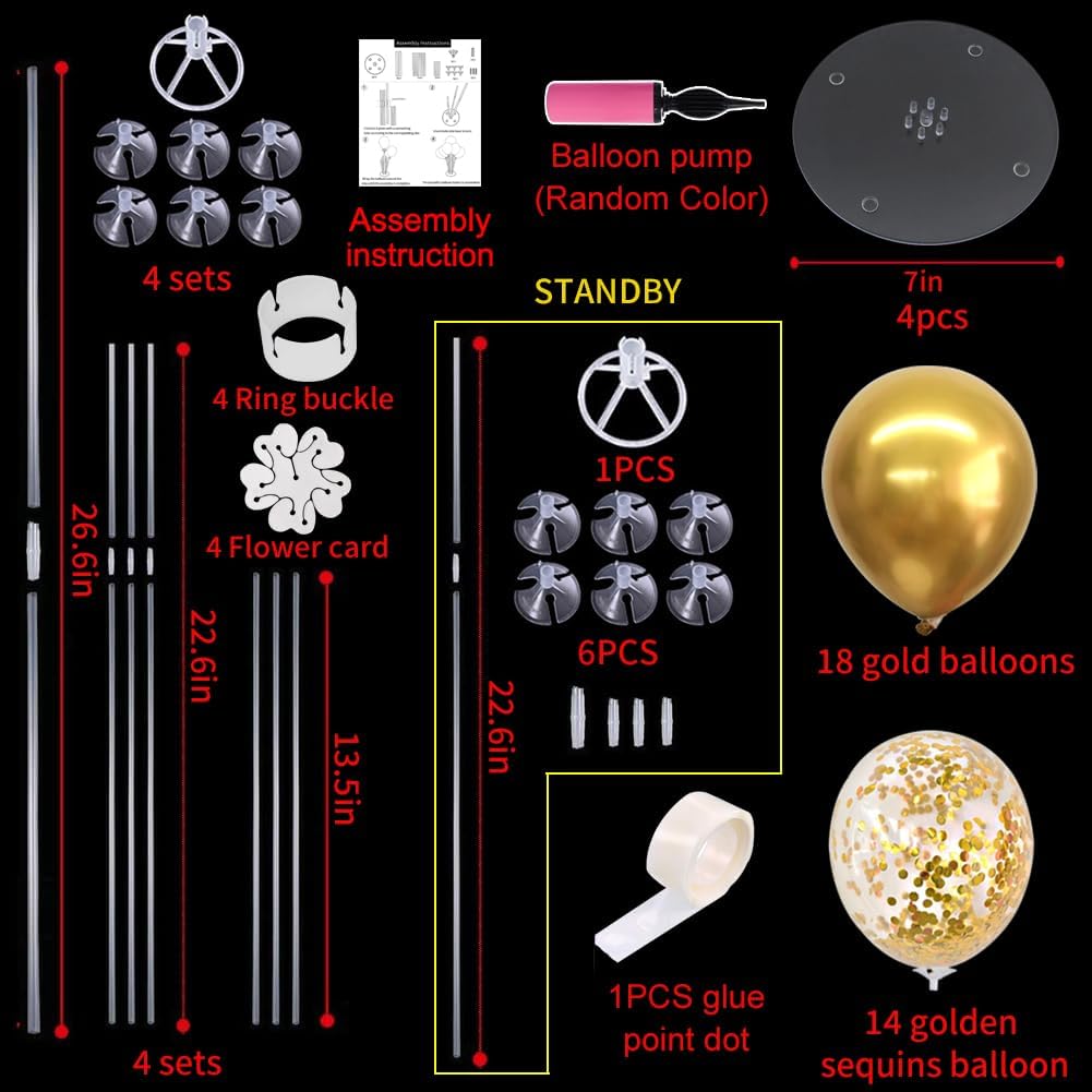 TONIFUL 4 Set Gold Balloon Centerpieces for Table, Balloon Stand Kit for Party Centerpiece Table Decorations, 50th 60th 70 th 80th 90th 100th Birthday Decorations Graduation Decoration 2025 New Years