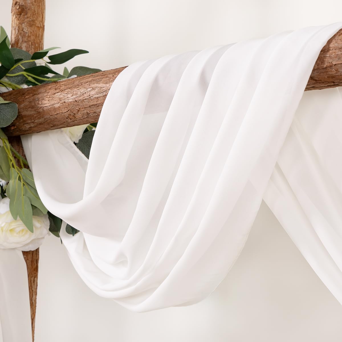 Ivory Wedding Arch Draping Fabric 4 Panels 30'' x 18FT Sheer Chiffon Arch Drapery for Photo Booth Bridal Shower Baby Shower Church Decor Newborn Photography Christening Outdoor Party