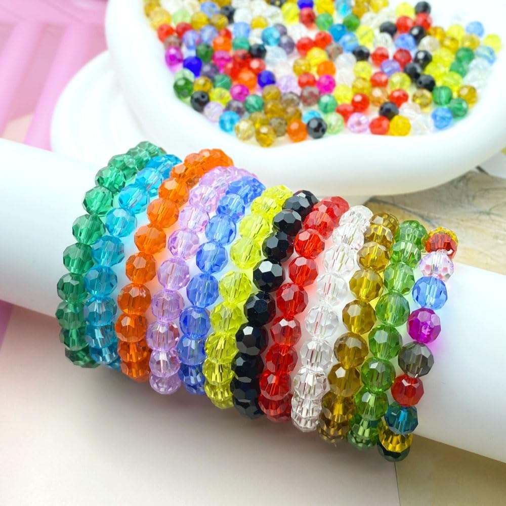 50 PCS 10mm Crystal Glass Beads Round Multiple Faceted Loose Spacer Glass Beads for DIY Handcrafte Bracelet Necklace Earring Jewelry Making(Gold Champagne)