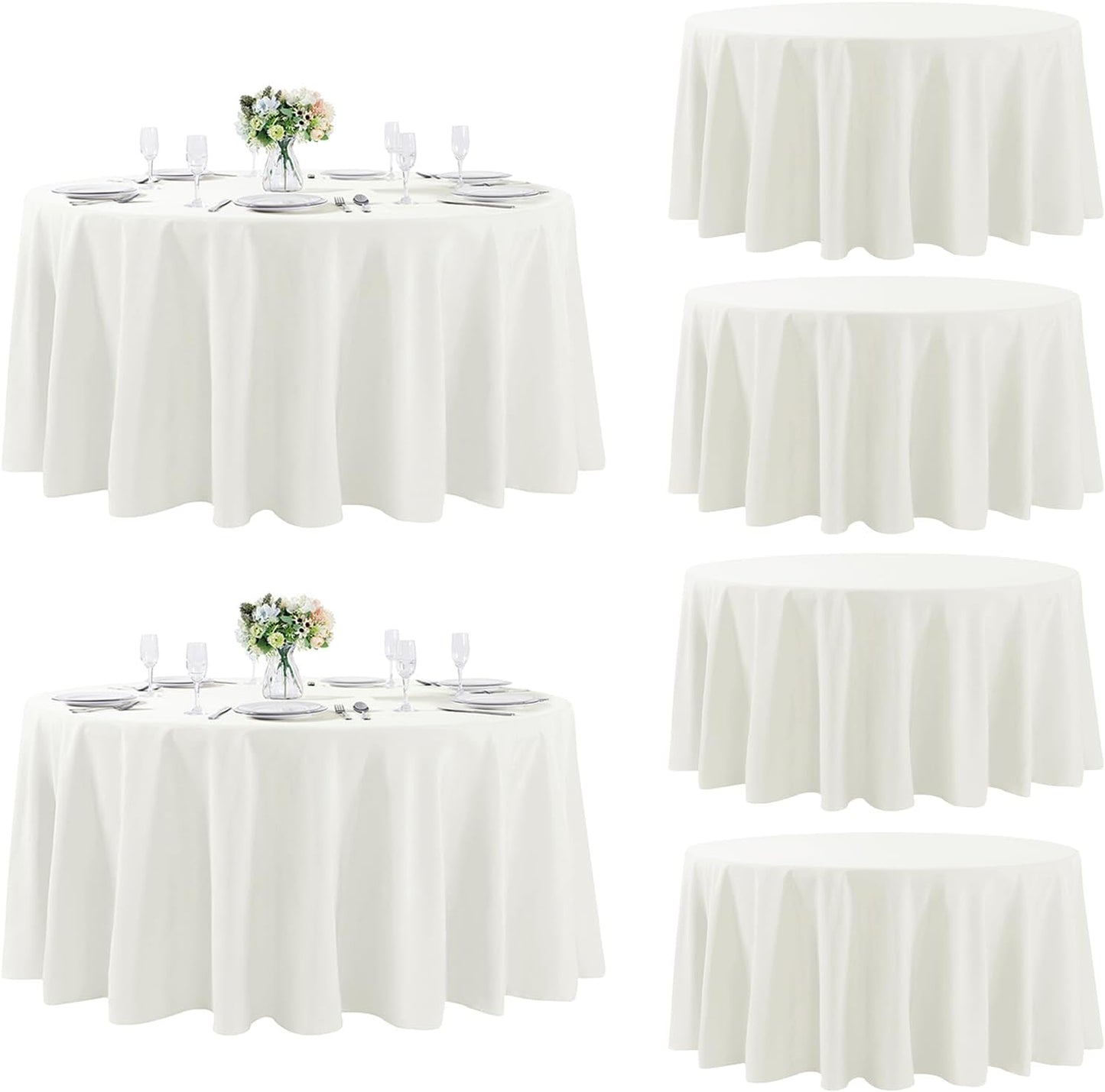 Fokitut 6 Pack Round Tablecloth, 120 Inch, Stain Resistant and Wrinkle Polyester Table Cloth, Fabric Table Cover for Kitchen Dining, Wedding, Party, Holiday Dinner-Ivory