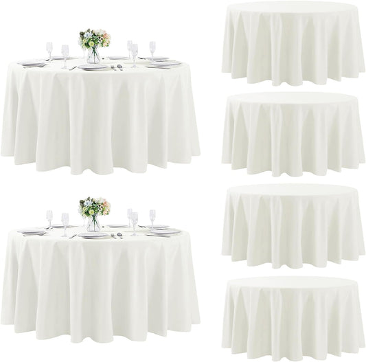 Fokitut 6 Pack Round Tablecloth, 120 Inch, Stain Resistant and Wrinkle Polyester Table Cloth, Fabric Table Cover for Kitchen Dining, Wedding, Party, Holiday Dinner-Ivory