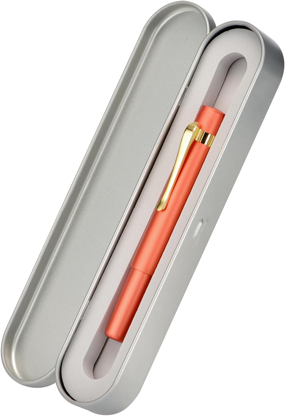 Hongdian M2 Mini Fountain Pen with Bent Nib, Sleek Shape Aluminium Short Pocket Travel Pen (Orange Red)