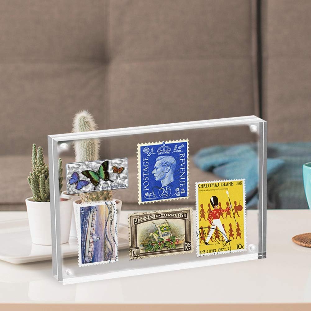 HELPLEX 5 Pack 4x6 Acrylic Picture Frames, 20mm Thicker Frameless Clear Frame Double Sided Magnetic Frame, Free Standing Desktop Display Stand Acrylic Frames