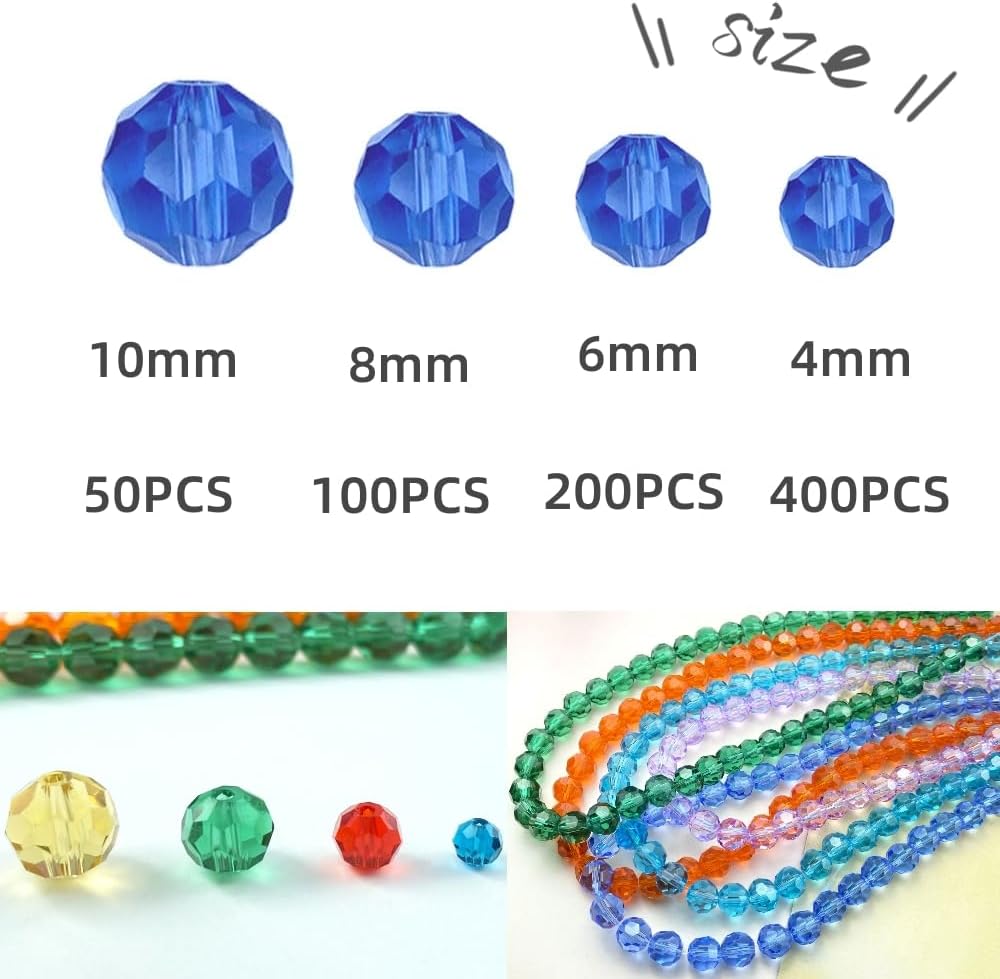 400 PCS 4mm Crystal Glass Beads Round Multiple Faceted Loose Spacer Glass Beads for DIY Handcrafte Bracelet Necklace Earring Jewelry Making(Peacoca Blue)