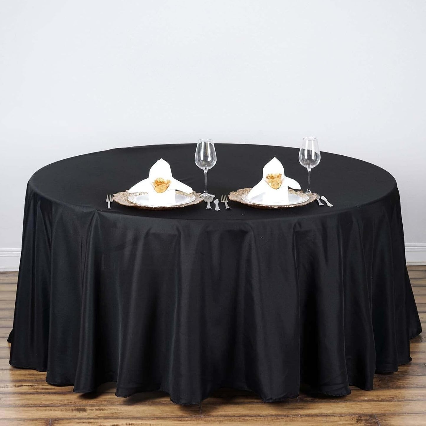 Efavormart Round Tablecloth, 108 Inch Stain & Wrinkle Resistant Washable Table Cloth, Decorative Polyester Fabric Table Cover for Banquet, Wedding, Dining- Black