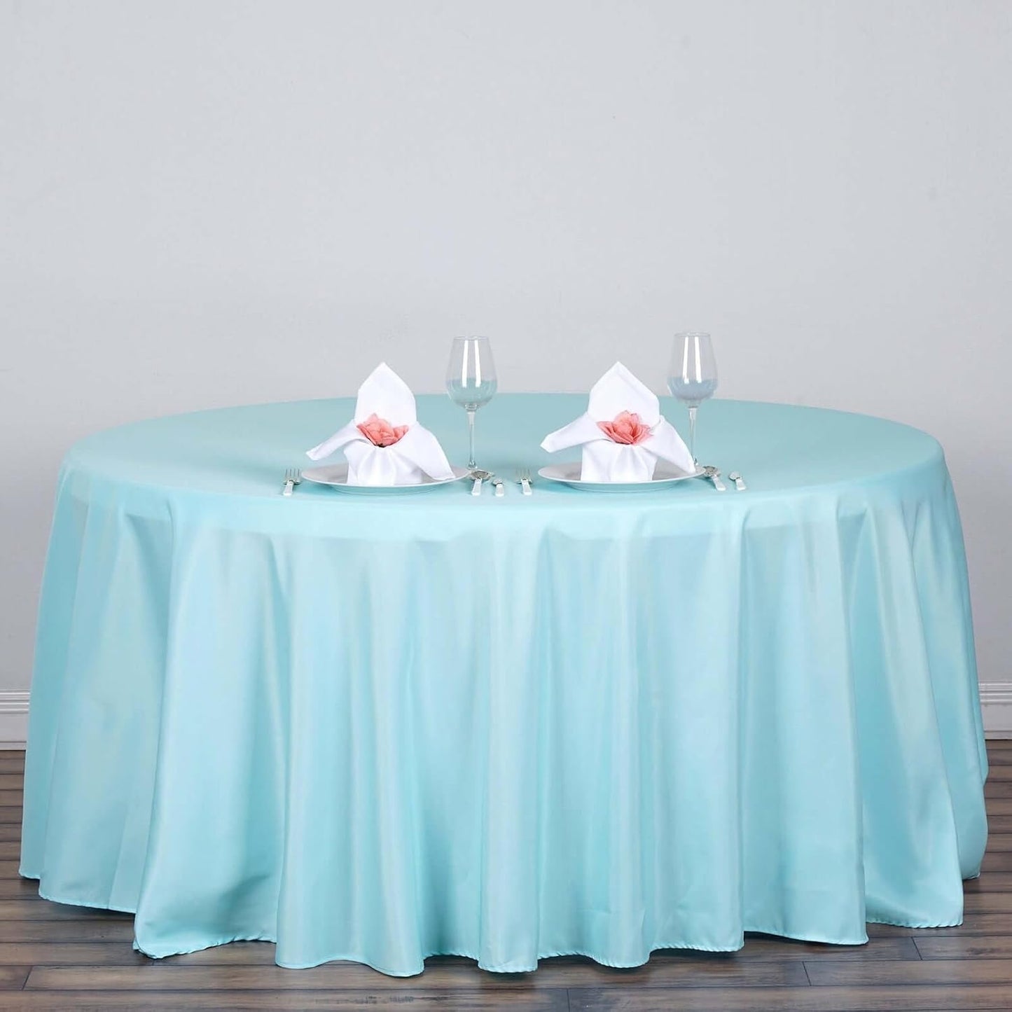 Efavormart Round Tablecloth, 120 Inch Stain & Wrinkle Resistant Washable Table Cloth, Decorative Polyester Fabric Table Cover for Banquet, Wedding, Dining - Light Blue