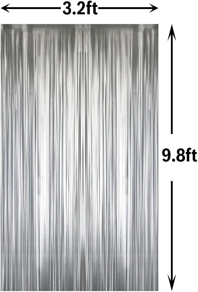 GOER 3.2 ft x 8.2 ft Metallic Tinsel Foil Fringe Curtains Party Photo Backdrop Party Streamers for Birthday,Graduation,New Year Eve Decorations Wedding Decor (1 Pack,Matte Silver,Thick Material)