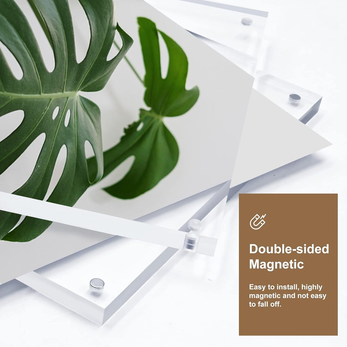 Egofine 4x4 Acrylic Frames 6 Pack, 20mm Thicker Frameless Clear Picture Frames, Double Sided Magnetic Picture Frames, Free Standing Desktop Display