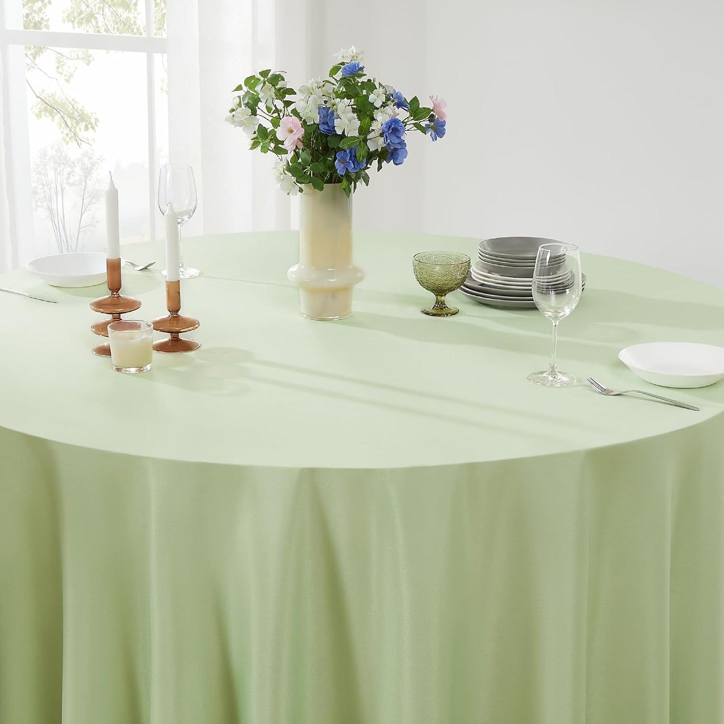 Round Tablecloth 120 Inch 6 Pack Sage Green Tablecloths Washable Decorative Linen Polyester Table Clothes Cover for Dining Table Banquets Buffet Parties and Wedding