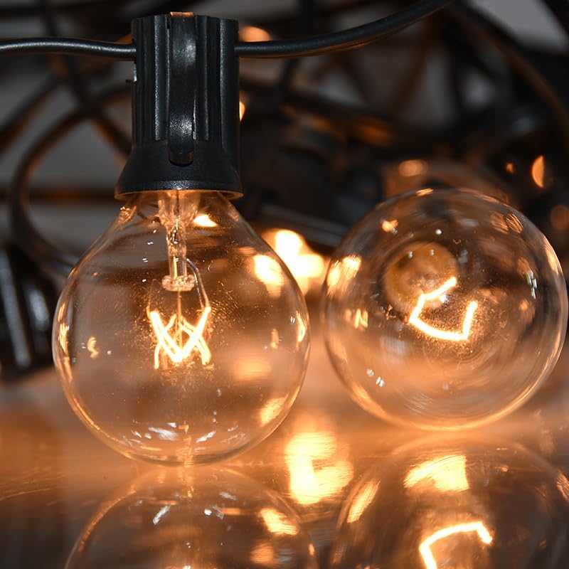 SUNSGNE 50ft Outdoor Globe String Lights G40 Patio String Lights with 53 Bulbs Connectable Commercial Hanging Lights for Christmas Patio House Backyard Balcony Party Wedding Decor, Black